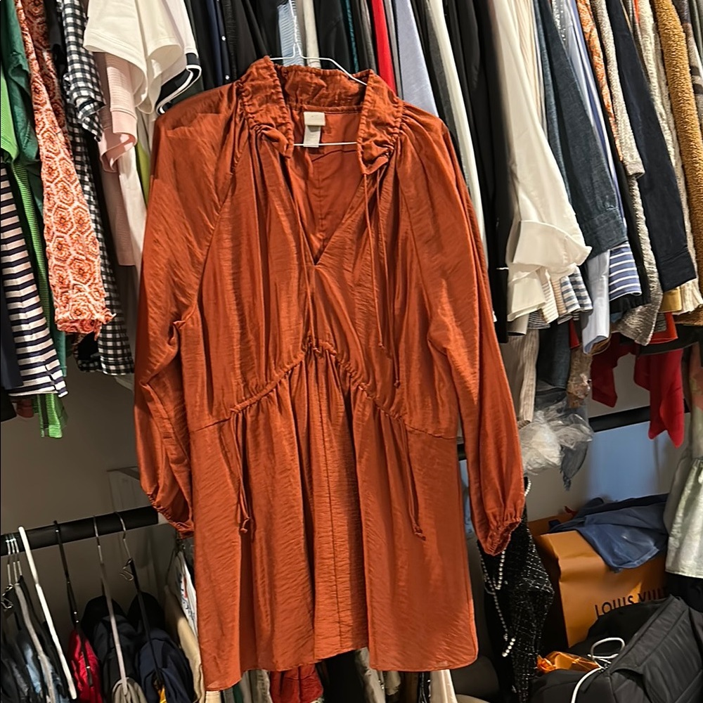H&M Rust Orange Long-Sleeve Dress oversized small
